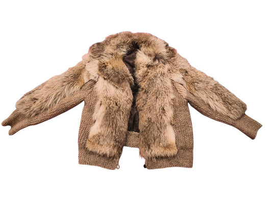 Real Fox Fur Knit Cardigan Jacket Women’s Size L – Genuine Fur Panels