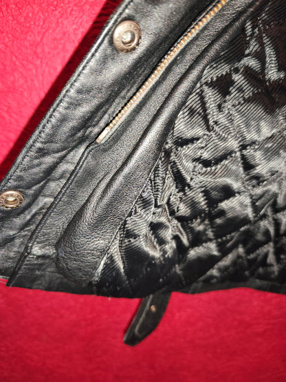 AVIATRIX Genuine Black Leather Belted Utility Jacket Fur Hood | Women's Size XL