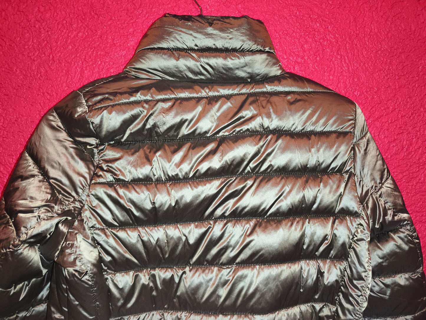 Esmara Metallic Olive Green Belted Lightweight Puffer Jacket | NWT S 36/38 (Minor Wear)