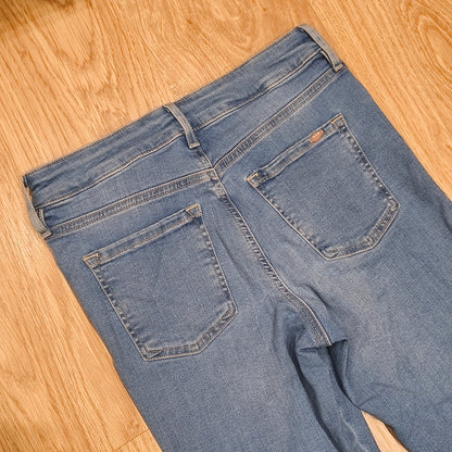F&F Women Floral Embroidered Jeans Blue Stretch Skinny Raw Hem UK 10 US 6 EUR 38