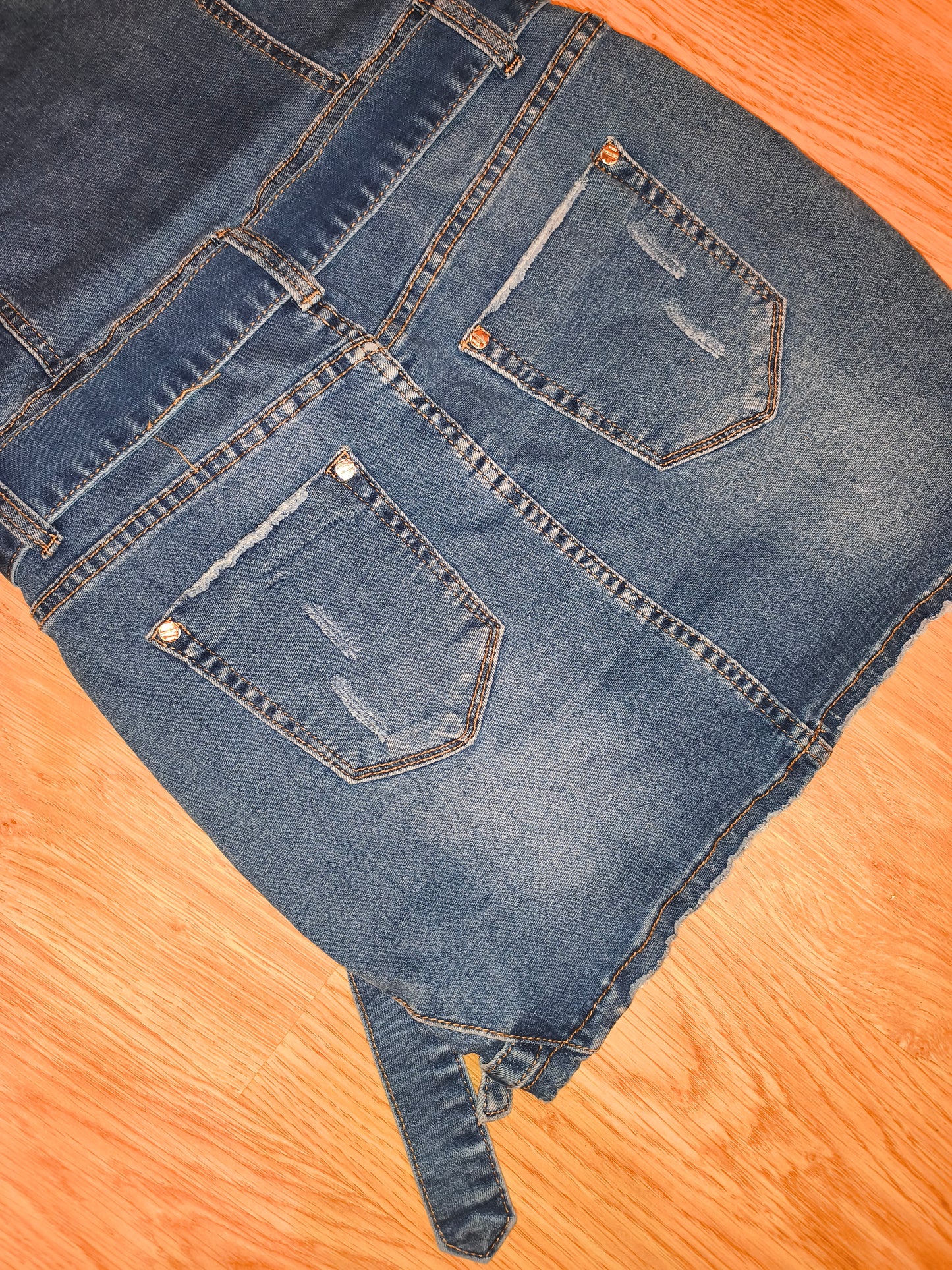 Original Denim Blue Denim Mini Dress – Distressed Detail with Belt, Size M/38