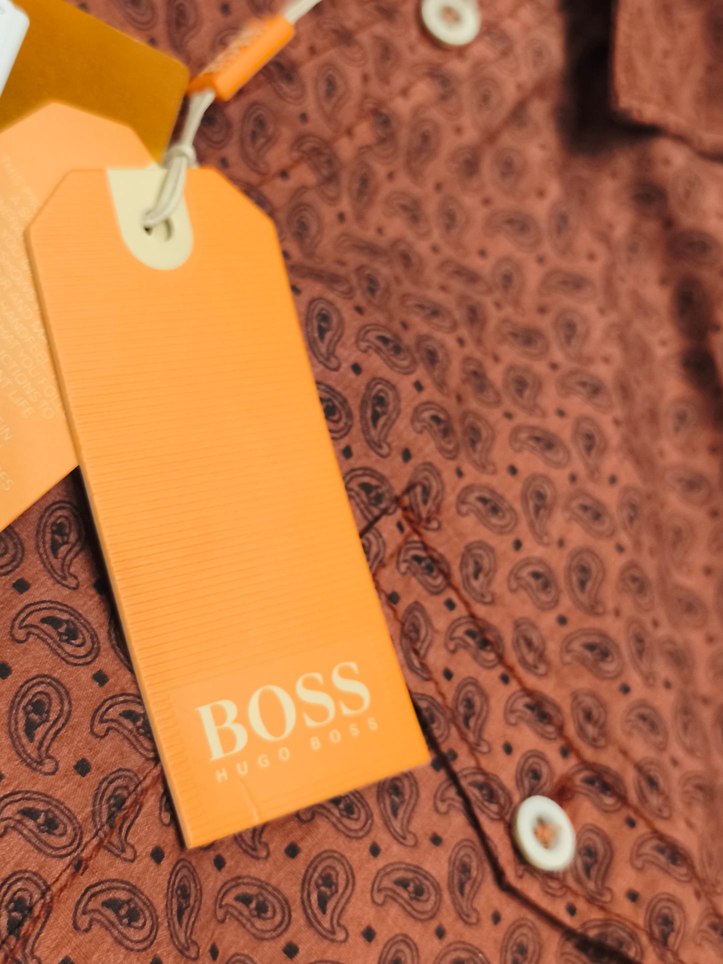 HUGO BOSS Orange Paisley Shirt Men’s M Rust Copper NWT 2001 Archive Vintage Style