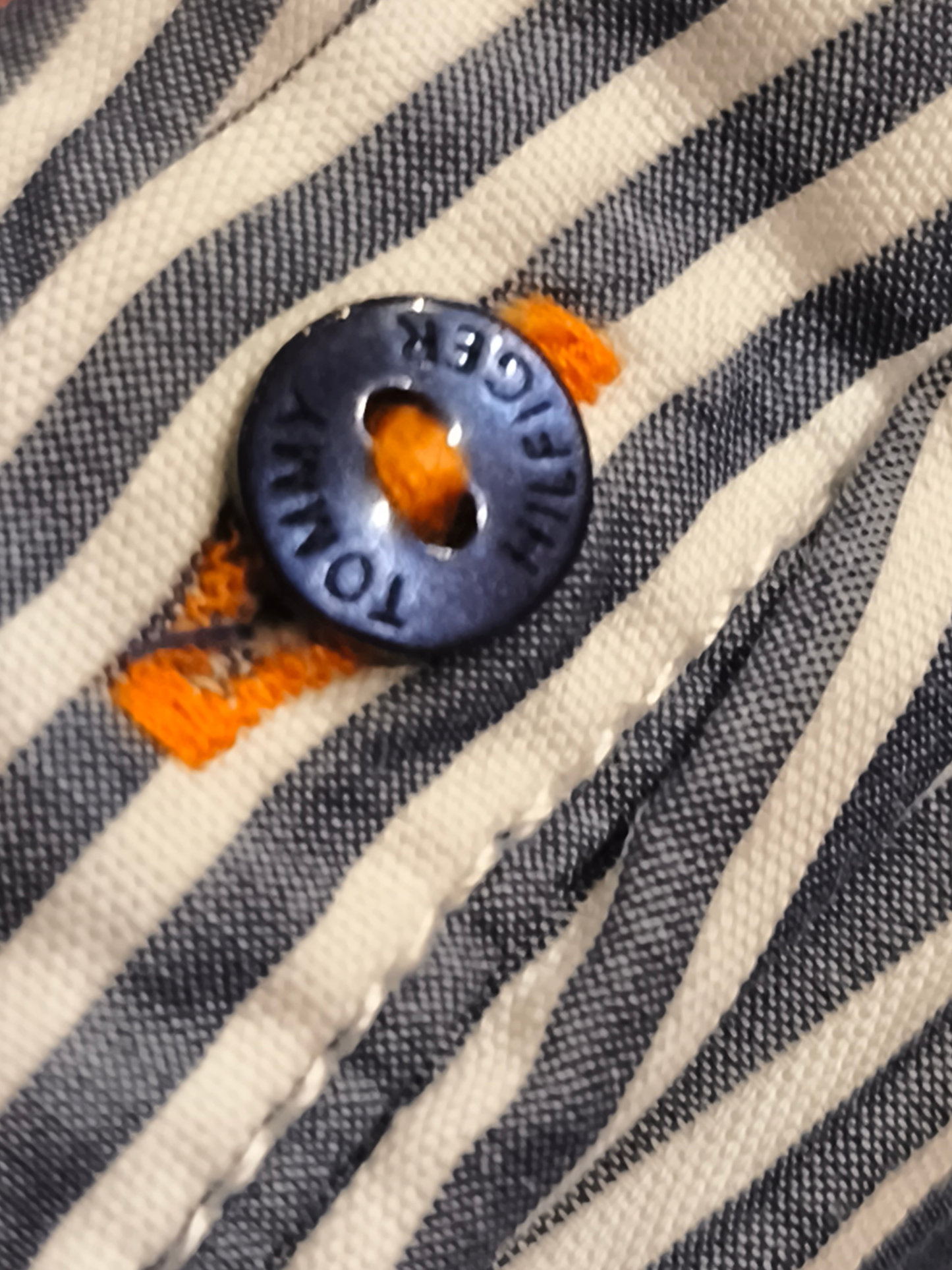 Tommy Hilfiger Women's Blue/White Striped Ruffle Button-Down Shirt - Size 10 - F