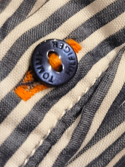 Tommy Hilfiger Women's Blue/White Striped Ruffle Button-Down Shirt - Size 10 - F