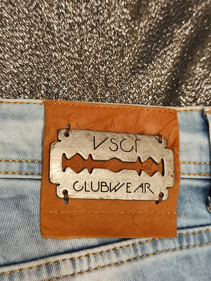 VSCT Jeans DNM Couture Distressed Biker Jeans Light Wash Camo Inlay Mens G31x32