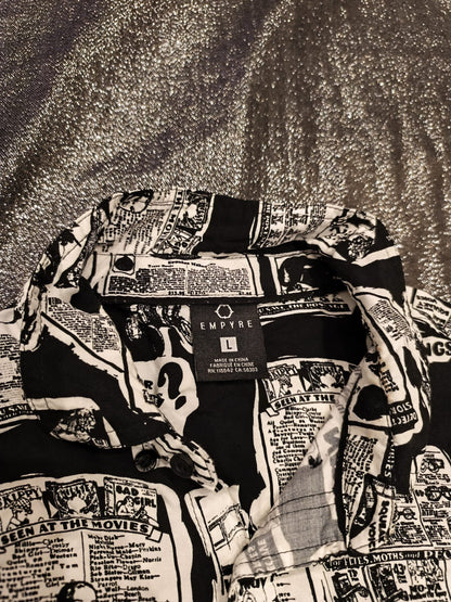 Empyre Men’s L Button Up Shirt Vintage Ad Newsprint Graphic Streetwear