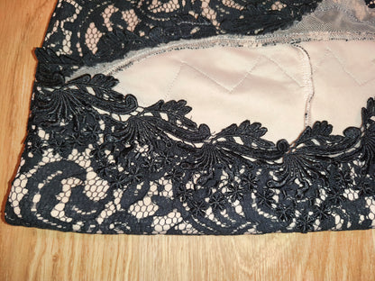NWT Lipsy London VIP Lace Cocktail Dress – Black & Nude Strapless Bodycon, UK 10 / EU 38