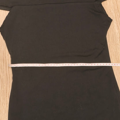 Women Black Bodycon Mini Dress Mock Neck Cutout Lattice Yoke Cap Sleeve Party S