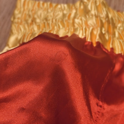 Fairtex Muay Thai Shorts Red Yellow Satin Boxing Kickboxing Trunks Size S