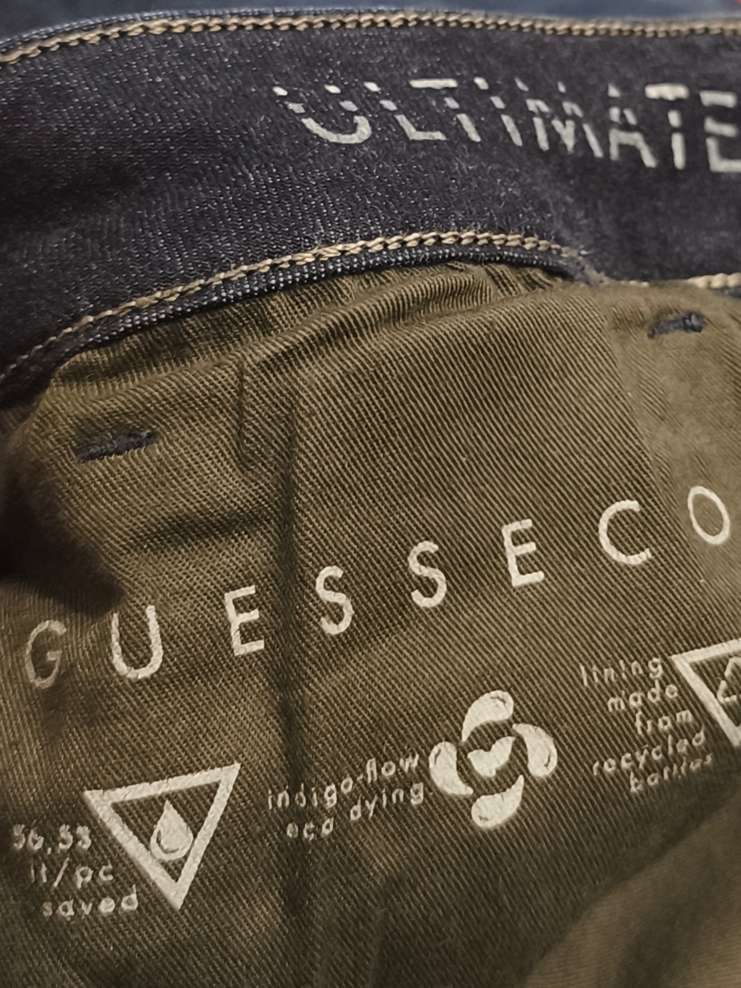 GUESS GUESSECO Distressed Slim Jeans Mens 29 Dark Wash U-Stretch M93AN2