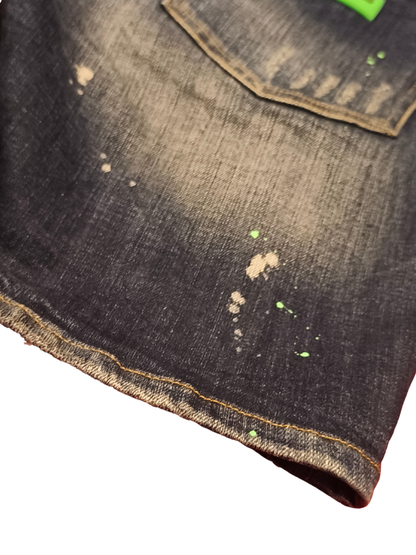 MY BRAND Amsterdam Men’s Denim Shorts Size 36 - Distressed Paint Splatter Blue