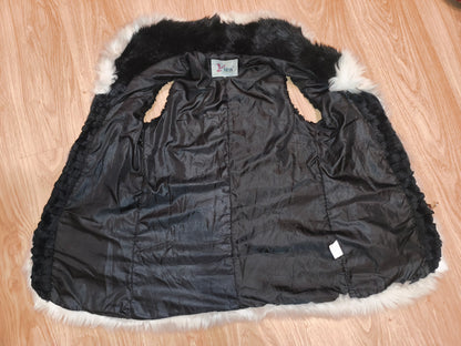 Vira Luxury Hooded Faux Fur Vest – Black & White Contrast Gilet (Size XL, Fits M/L)