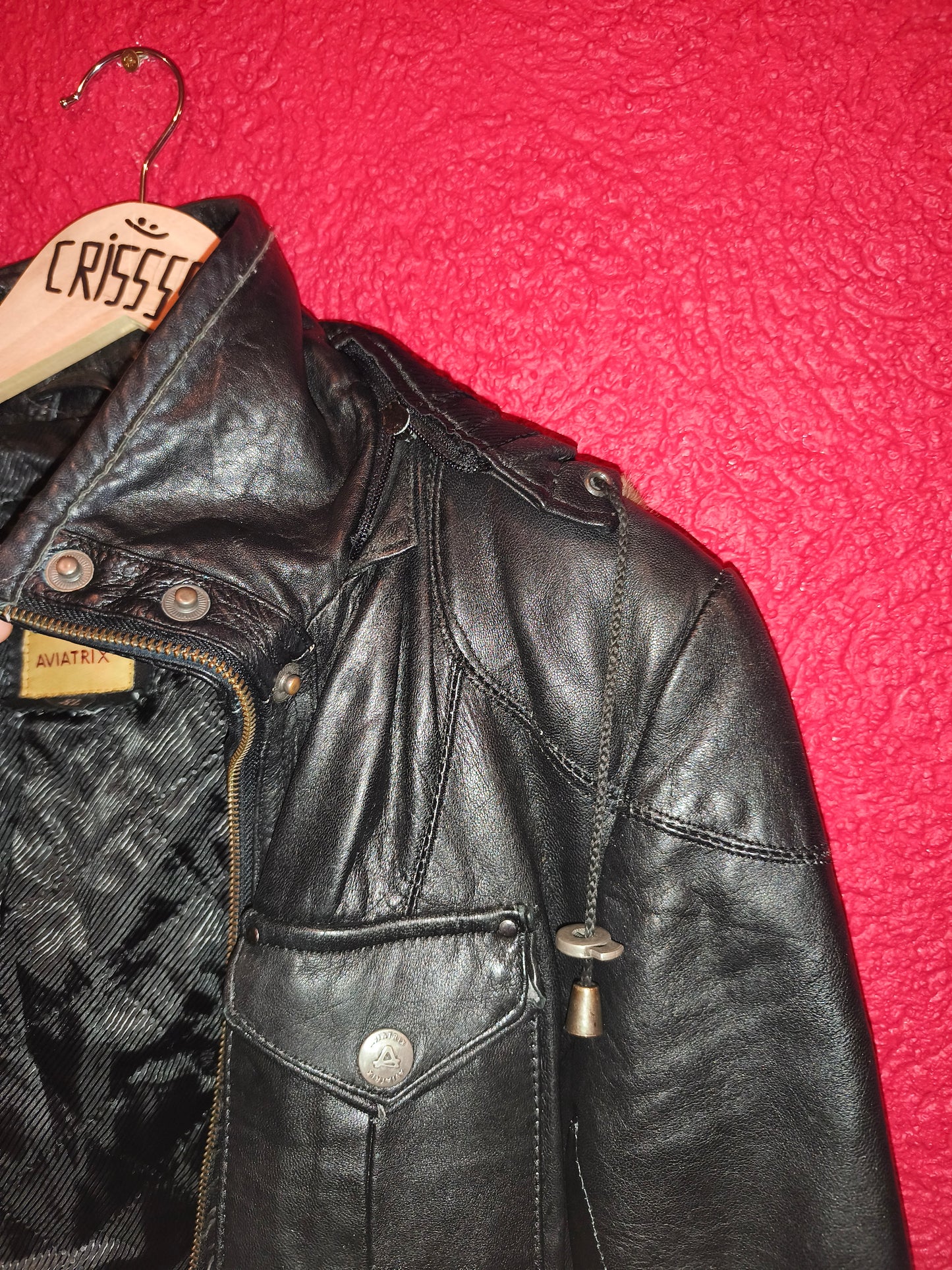 AVIATRIX Genuine Black Leather Belted Utility Jacket Fur Hood | Women's Size XL