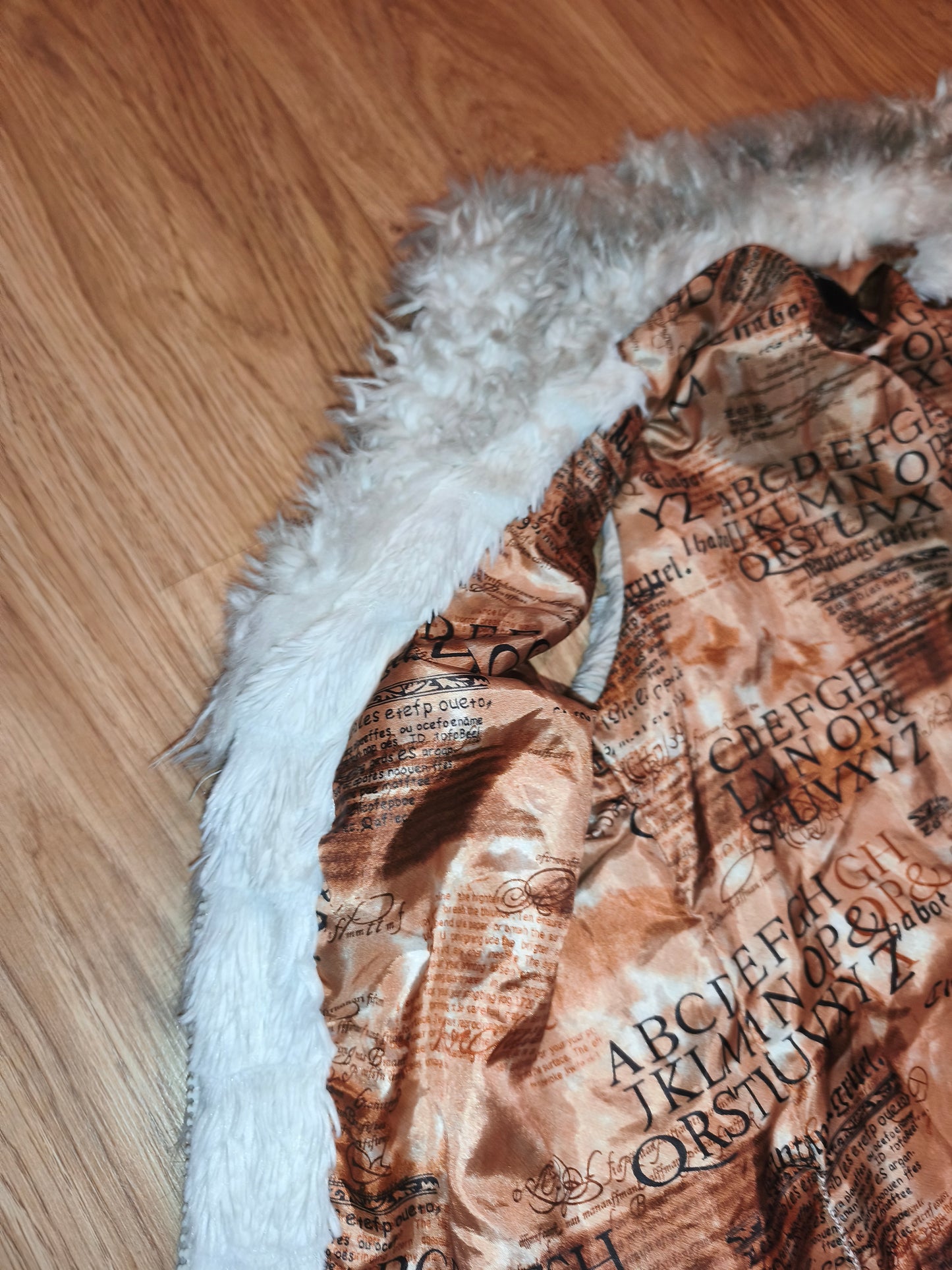 Vintage Fellymoon Tiered Faux Fur Hooded Vest - Alphabet Satin Lining (Size XXL)