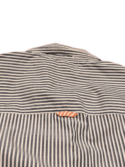 Tommy Hilfiger Women's Blue/White Striped Ruffle Button-Down Shirt - Size 10 - F