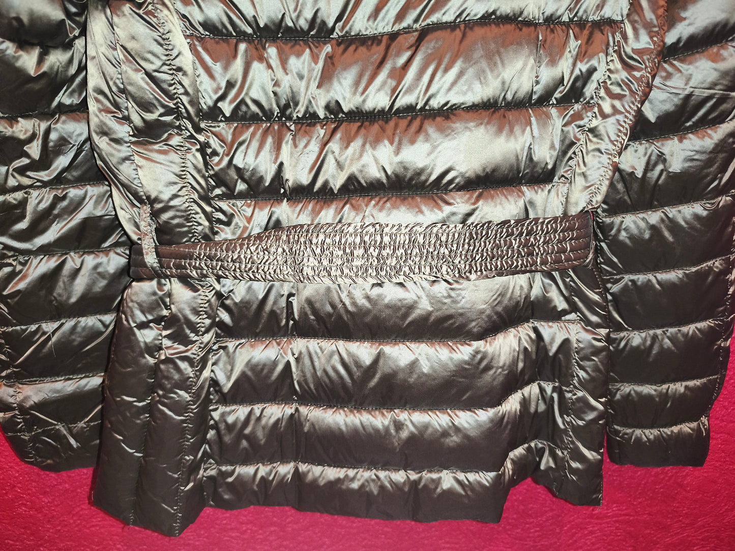 Esmara Metallic Olive Green Belted Lightweight Puffer Jacket | NWT S 36/38 (Minor Wear)