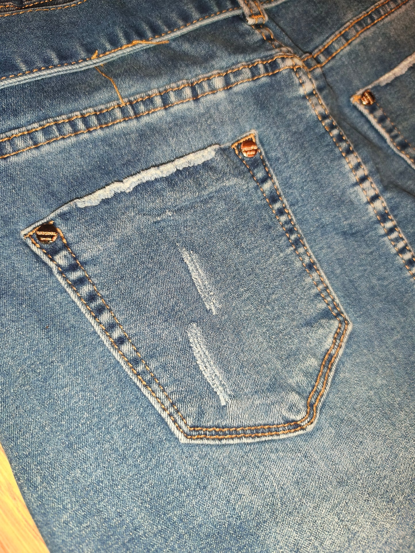Original Denim Blue Denim Mini Dress – Distressed Detail with Belt, Size M/38