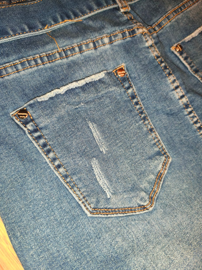 Original Denim Blue Denim Mini Dress – Distressed Detail with Belt, Size M/38