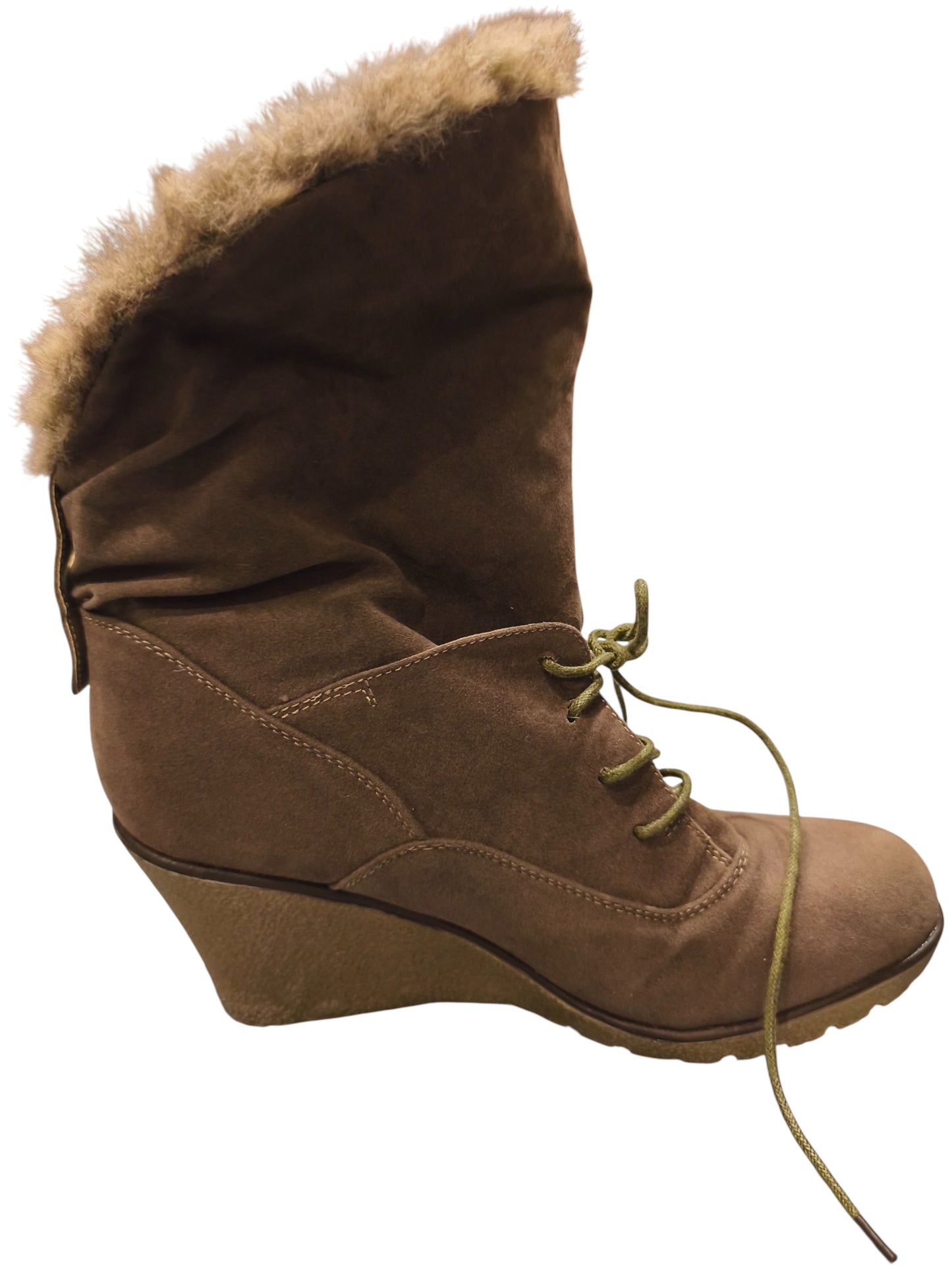 Claudia Ghizzani Women’s Wedge Ankle Boots – Faux Fur Trim Lace-Up – 41