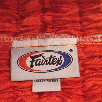 Fairtex Muay Thai Shorts Red Yellow Satin Boxing Kickboxing Trunks Size S