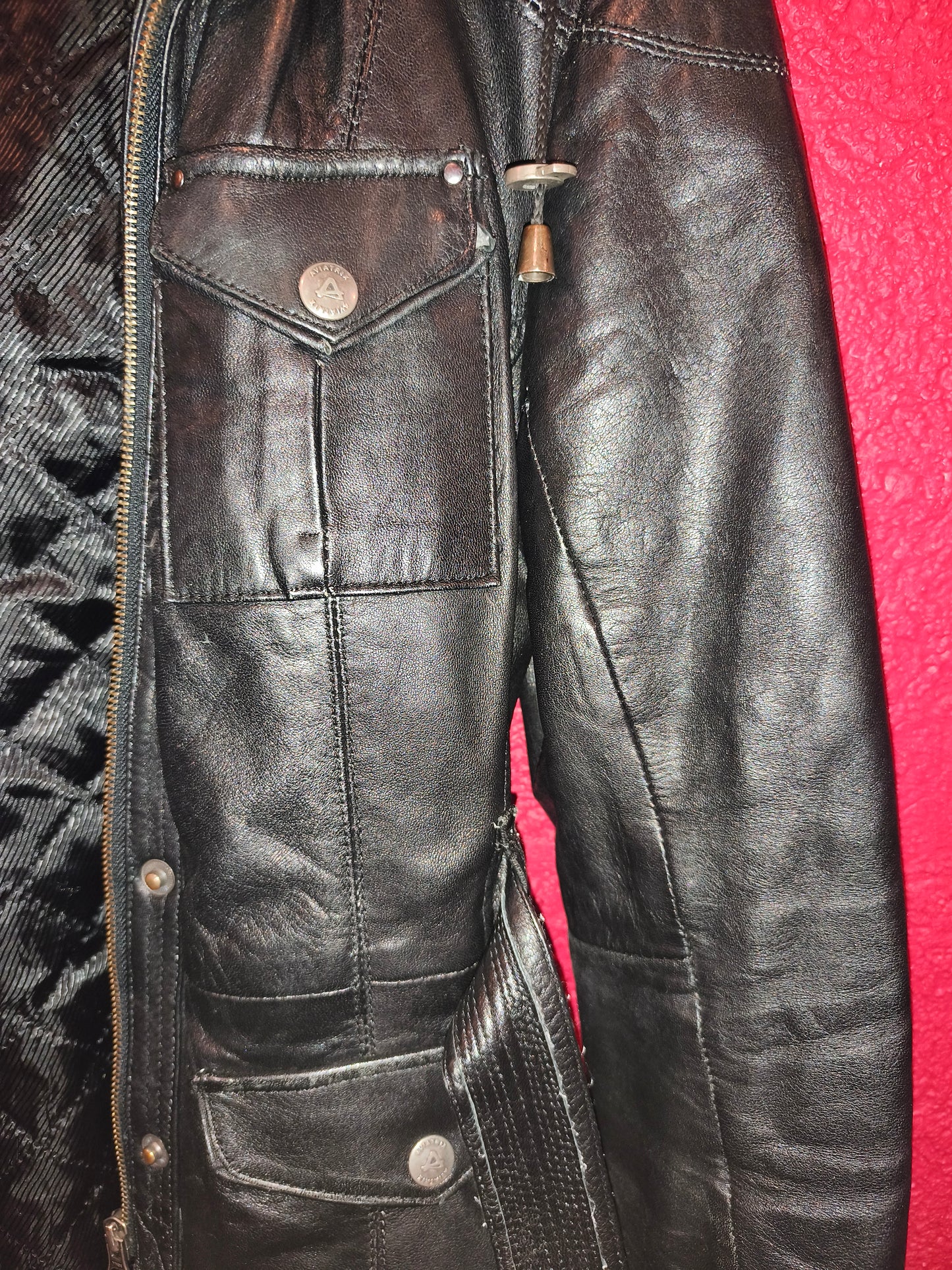 AVIATRIX Genuine Black Leather Belted Utility Jacket Fur Hood | Women's Size XL