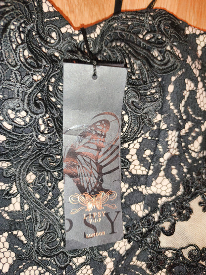 NWT Lipsy London VIP Lace Cocktail Dress – Black & Nude Strapless Bodycon, UK 10 / EU 38