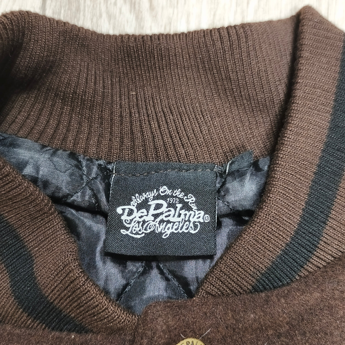 DePalma Los Angeles Varsity Bomber Jacket Mens L Brown Wool Blend Skull Snake