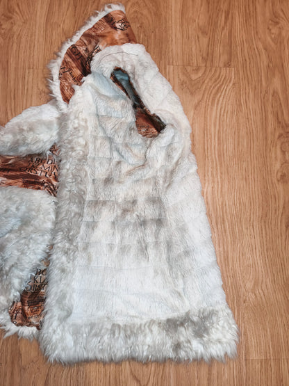 Vintage Fellymoon Tiered Faux Fur Hooded Vest - Alphabet Satin Lining (Size XXL)