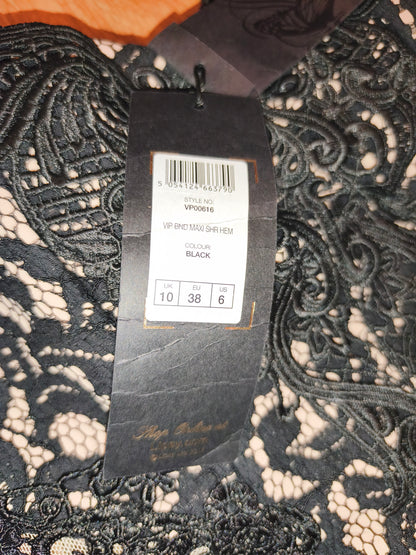 NWT Lipsy London VIP Lace Cocktail Dress – Black & Nude Strapless Bodycon, UK 10 / EU 38