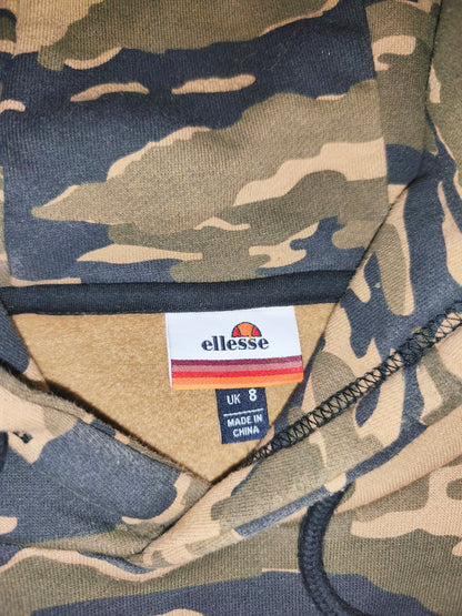 Ellesse Maroo Camo Longline Hoodie – Tiger Camouflage – Unisex Fits M (Tagged Women's S / UK 8)