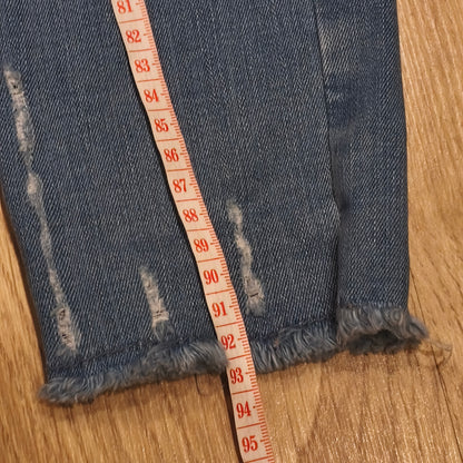 F&F Women Floral Embroidered Jeans Blue Stretch Skinny Raw Hem UK 10 US 6 EUR 38