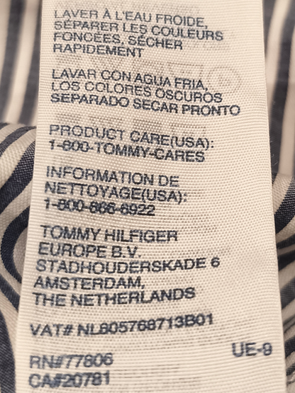 Tommy Hilfiger Women's Blue/White Striped Ruffle Button-Down Shirt - Size 10 - F