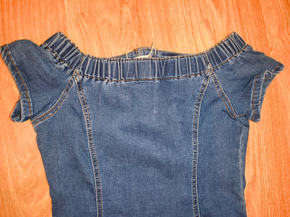 Original Denim Blue Denim Mini Dress – Distressed Detail with Belt, Size M/38