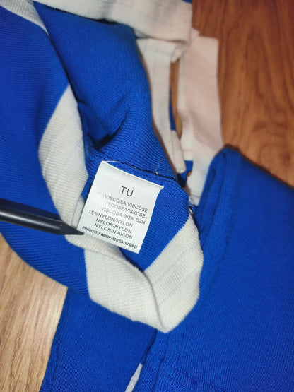 Knit 3 Piece Skirt Set Royal Blue White Cardigan Crop Top Mini Skirt Med/Small