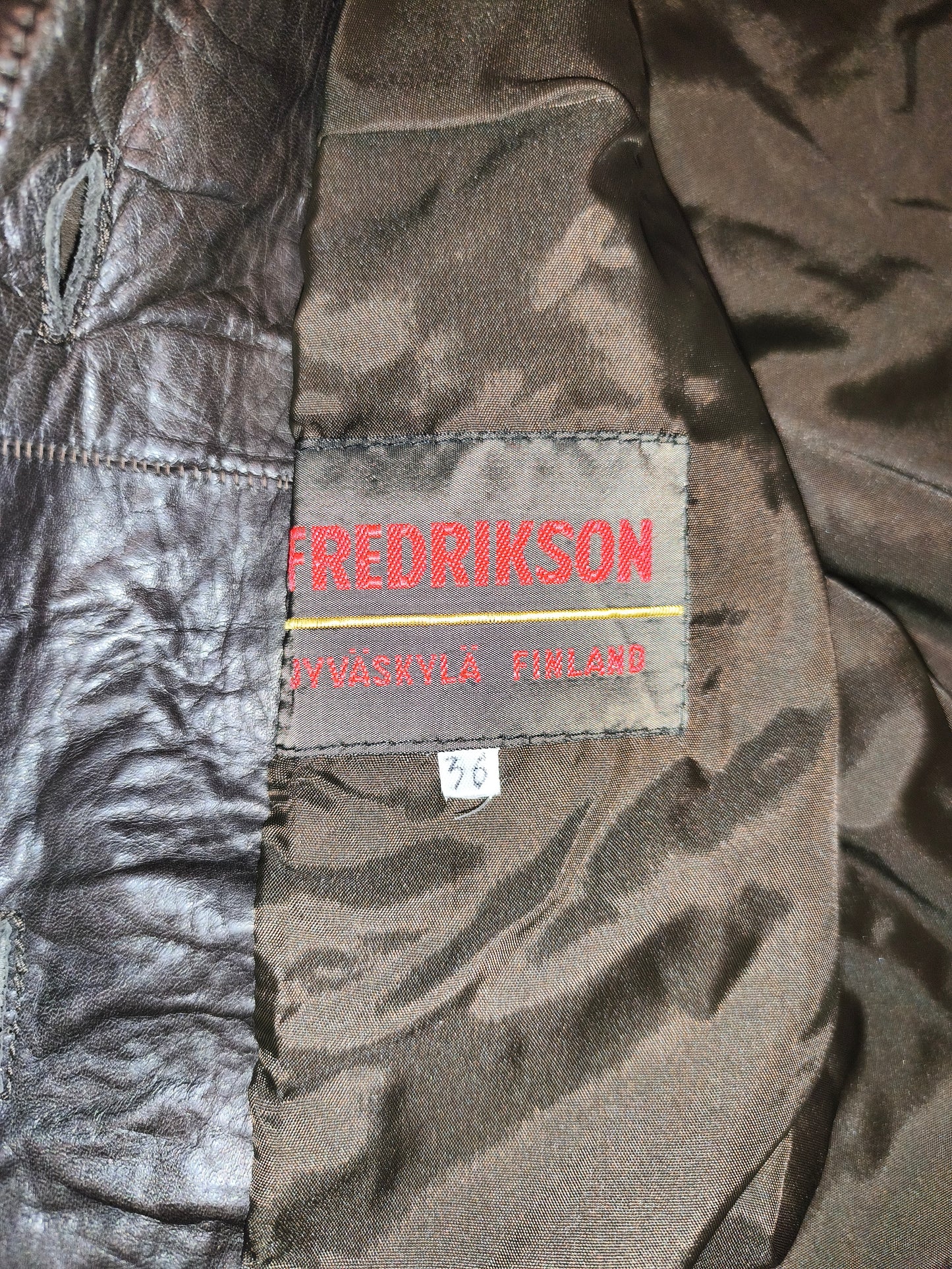 Vintage Fredrikson Jyväskylä Genuine Leather Jacket – Dark Brown – EU Size 36