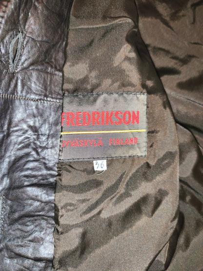 Vintage Fredrikson Jyväskylä Genuine Leather Jacket – Dark Brown – EU Size 36