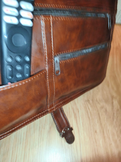 Vintage Style Brown Faux Leather Messenger Bag / Business Briefcase with Multiple Compartments