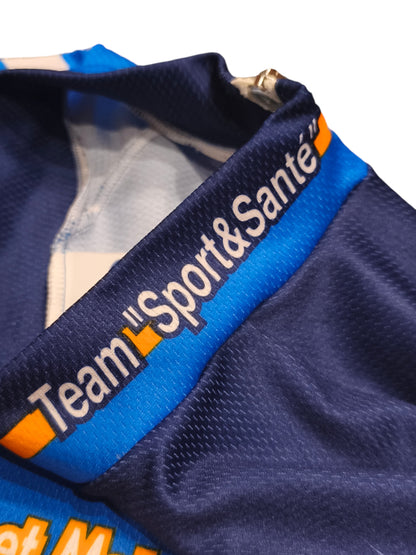 Vintage Team Sport & Sante Cycling Jersey ServiMat Belgium Blue Short Sleeve
