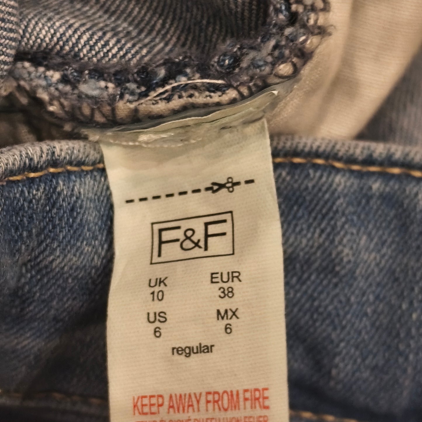 F&F Women Floral Embroidered Jeans Blue Stretch Skinny Raw Hem UK 10 US 6 EUR 38