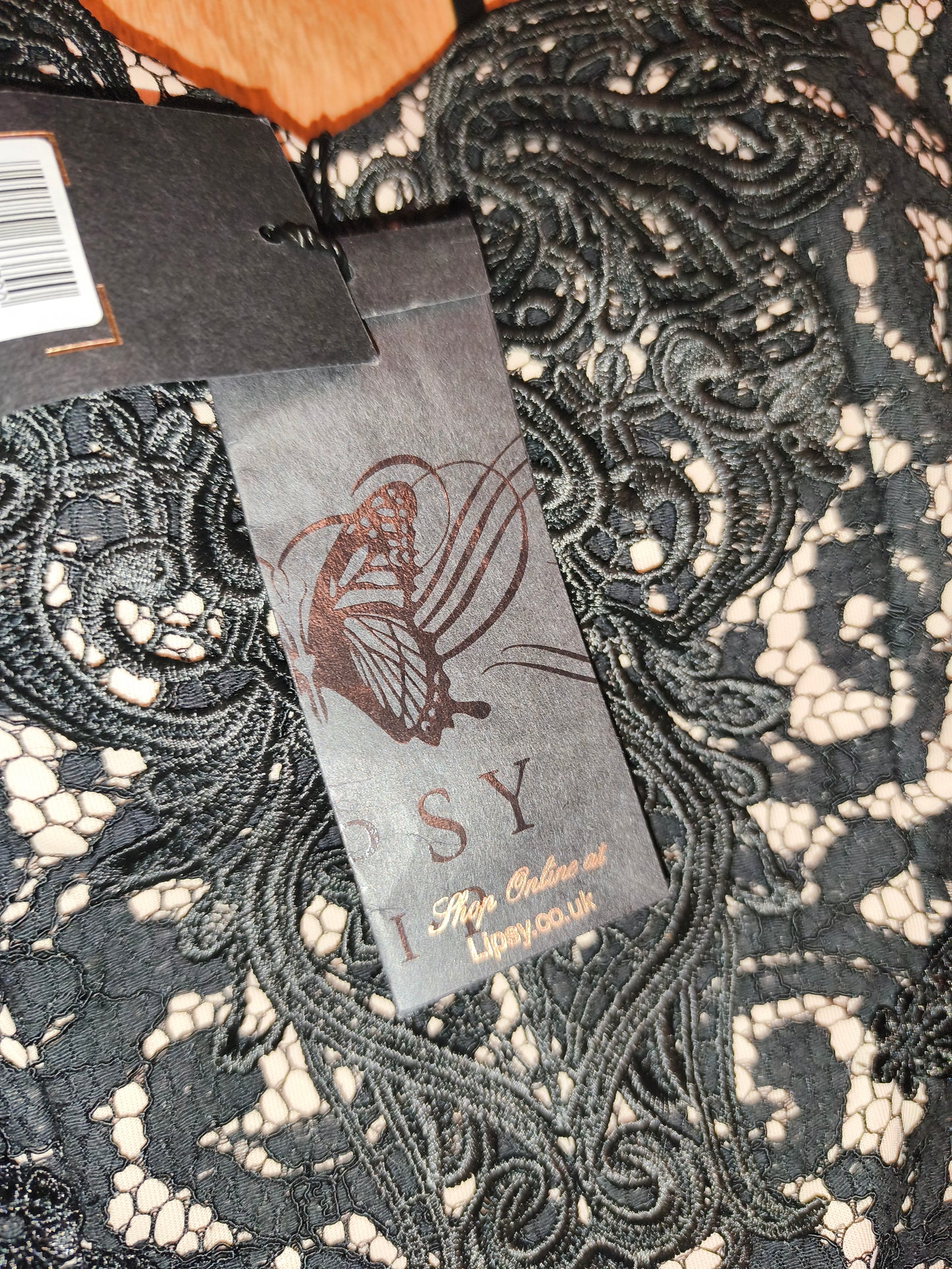 NWT Lipsy London VIP Lace Cocktail Dress – Black & Nude Strapless Bodycon, UK 10 / EU 38