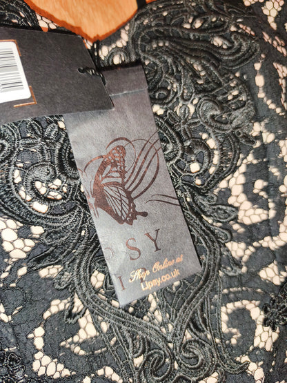NWT Lipsy London VIP Lace Cocktail Dress – Black & Nude Strapless Bodycon, UK 10 / EU 38
