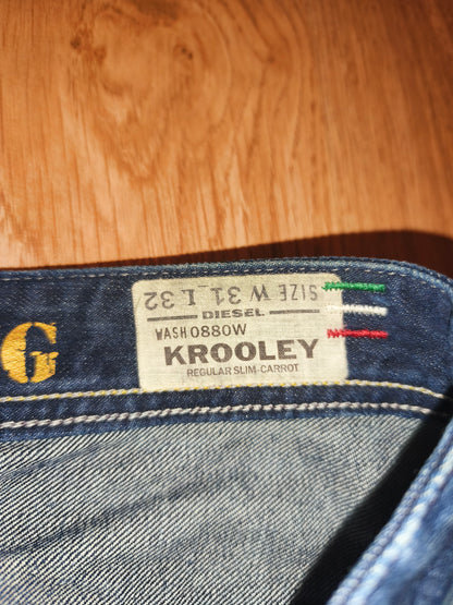 Vintage Diesel Krooley 1994 Men's Jeans W31 L32 Regular Slim Carrot Blue Denim