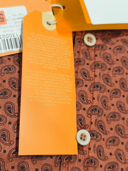 HUGO BOSS Orange Paisley Shirt Men’s M Rust Copper NWT 2001 Archive Vintage Style