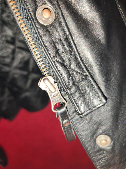 AVIATRIX Genuine Black Leather Belted Utility Jacket Fur Hood | Women's Size XL