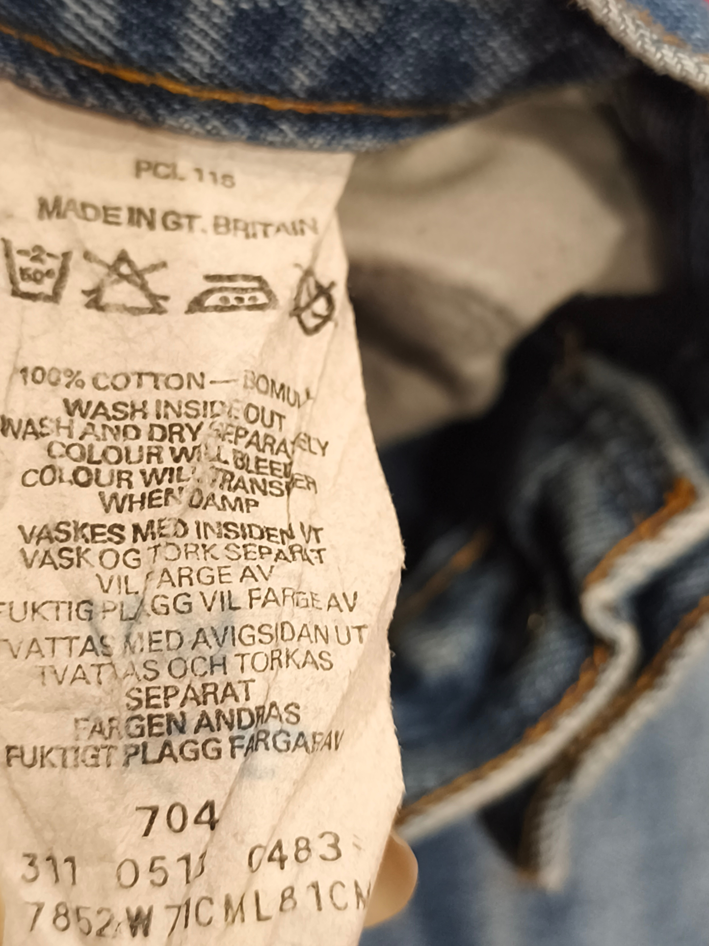 Rare Vintage 80s Levi’s 704 Denim Jeans Made in UK Blue Wash Straight 28x32