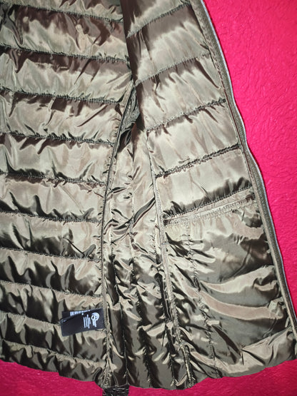 Esmara Metallic Olive Green Belted Lightweight Puffer Jacket | NWT S 36/38 (Minor Wear)