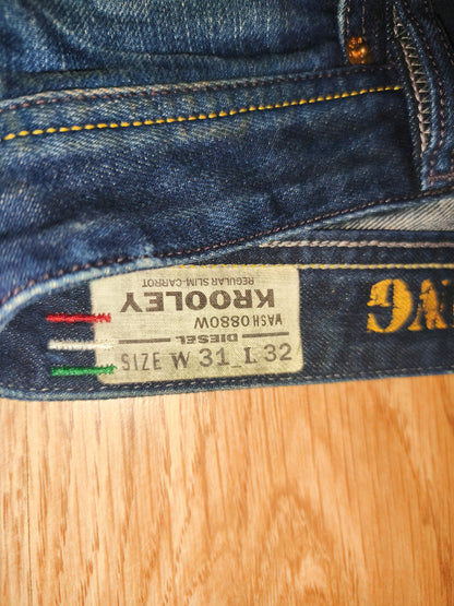 Vintage Diesel Krooley 1994 Men's Jeans W31 L32 Regular Slim Carrot Blue Denim