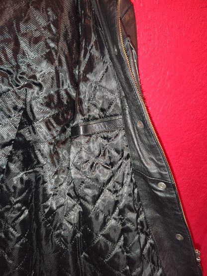 AVIATRIX Genuine Black Leather Belted Utility Jacket Fur Hood | Women's Size XL