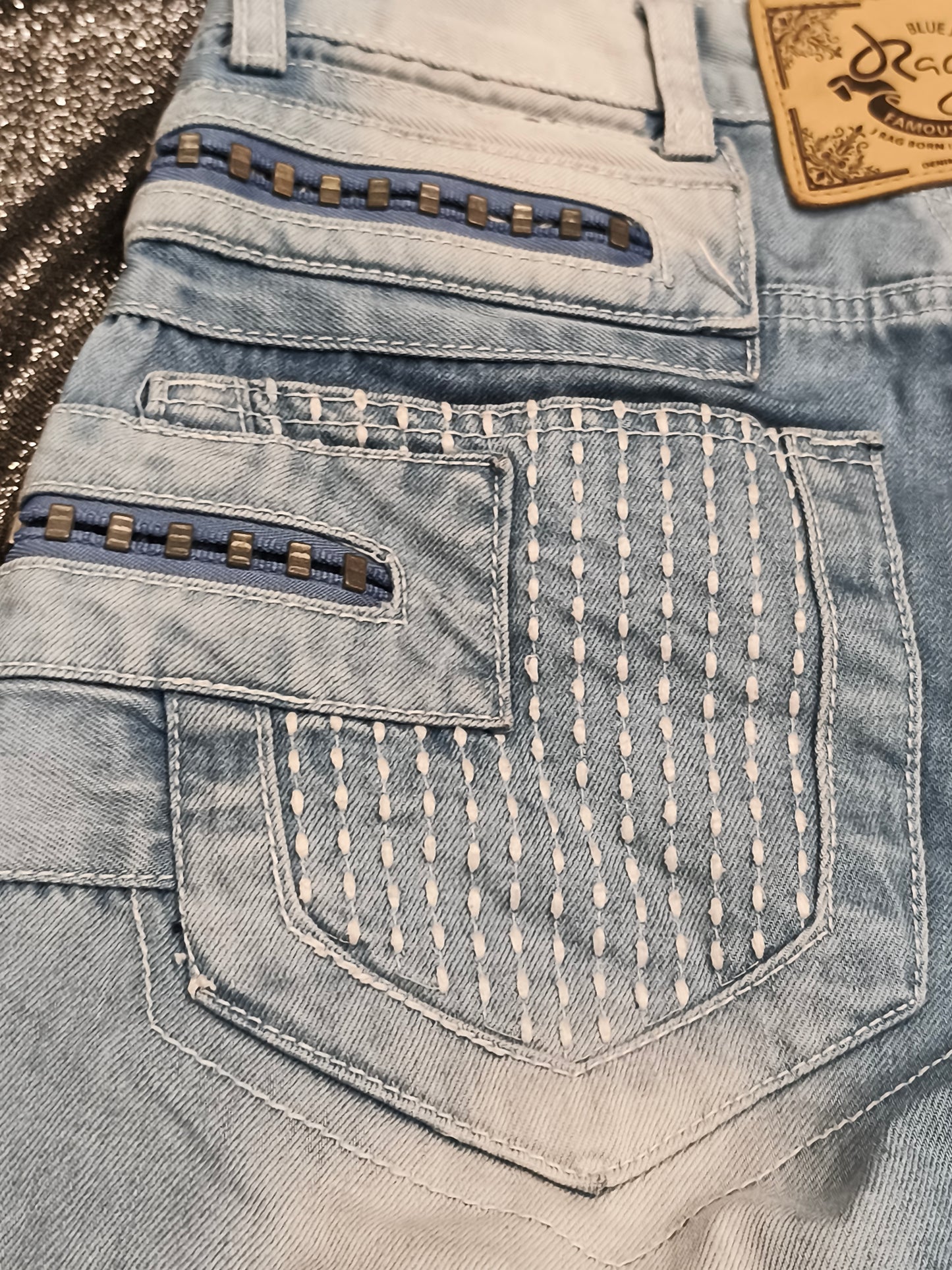 J Rag Famous Denim Mens Blue Jeans Size 30 Distressed Studded Y2K JR3117