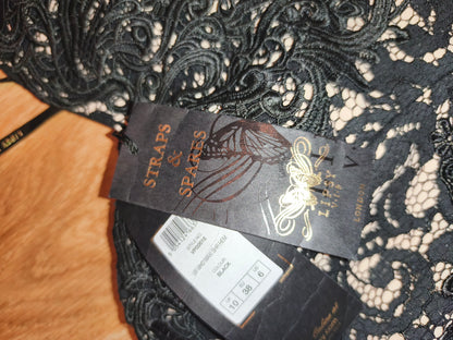 NWT Lipsy London VIP Lace Cocktail Dress – Black & Nude Strapless Bodycon, UK 10 / EU 38
